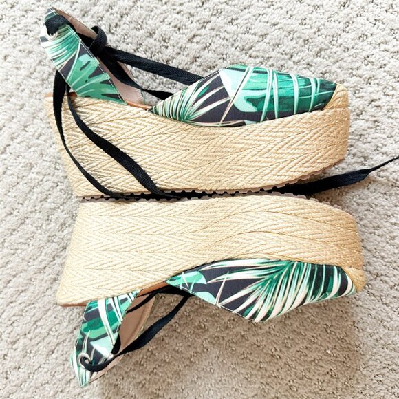 PATRICIA RAMIREZ SWIMWEAR PALM LEAF Ankle Wrap Platform Espadrille Sandal - Picture 4 of 12